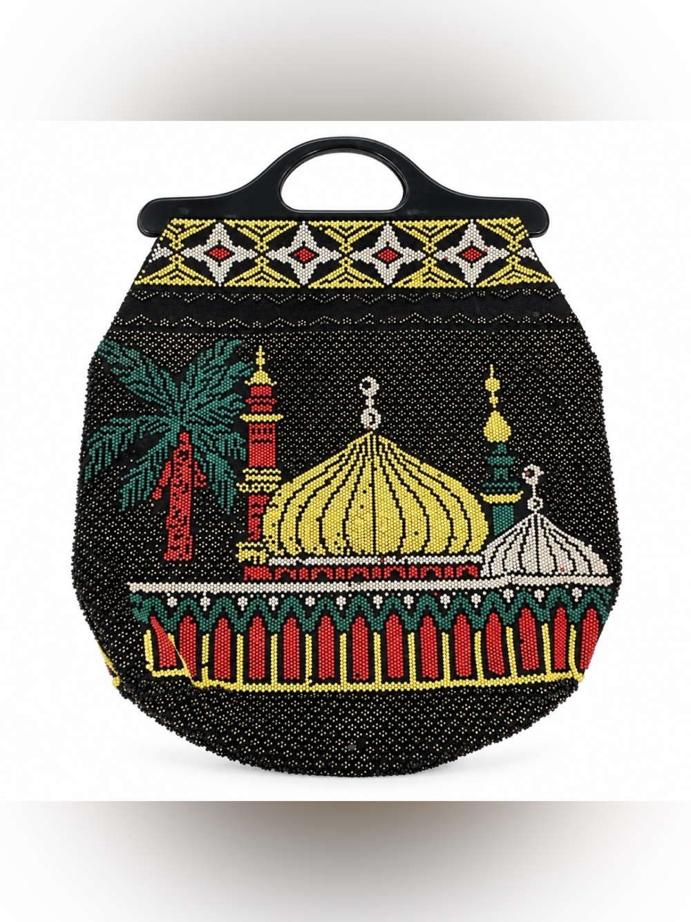 Vintage Islam Beaded Mosque Purse Black Islamic Temple Tote Middle East MCM 50s